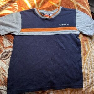 Mc kids “Crew 4” Navy Short-Sleeve Tee with Gray Sleeves and Orange Stripe